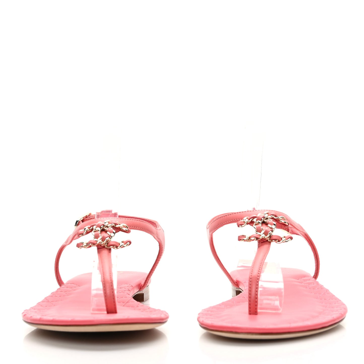 Lambskin Chain CC Logo Thong Sandals 40 Pink