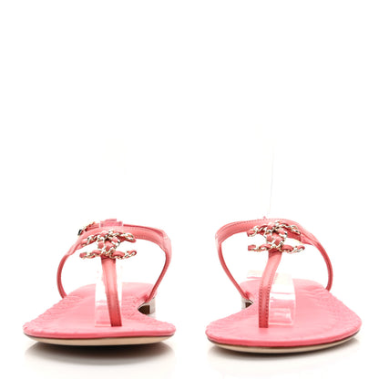 Chanel Lambskin Chain CC Logo Thong Sandals 40 Pink 2 of 7