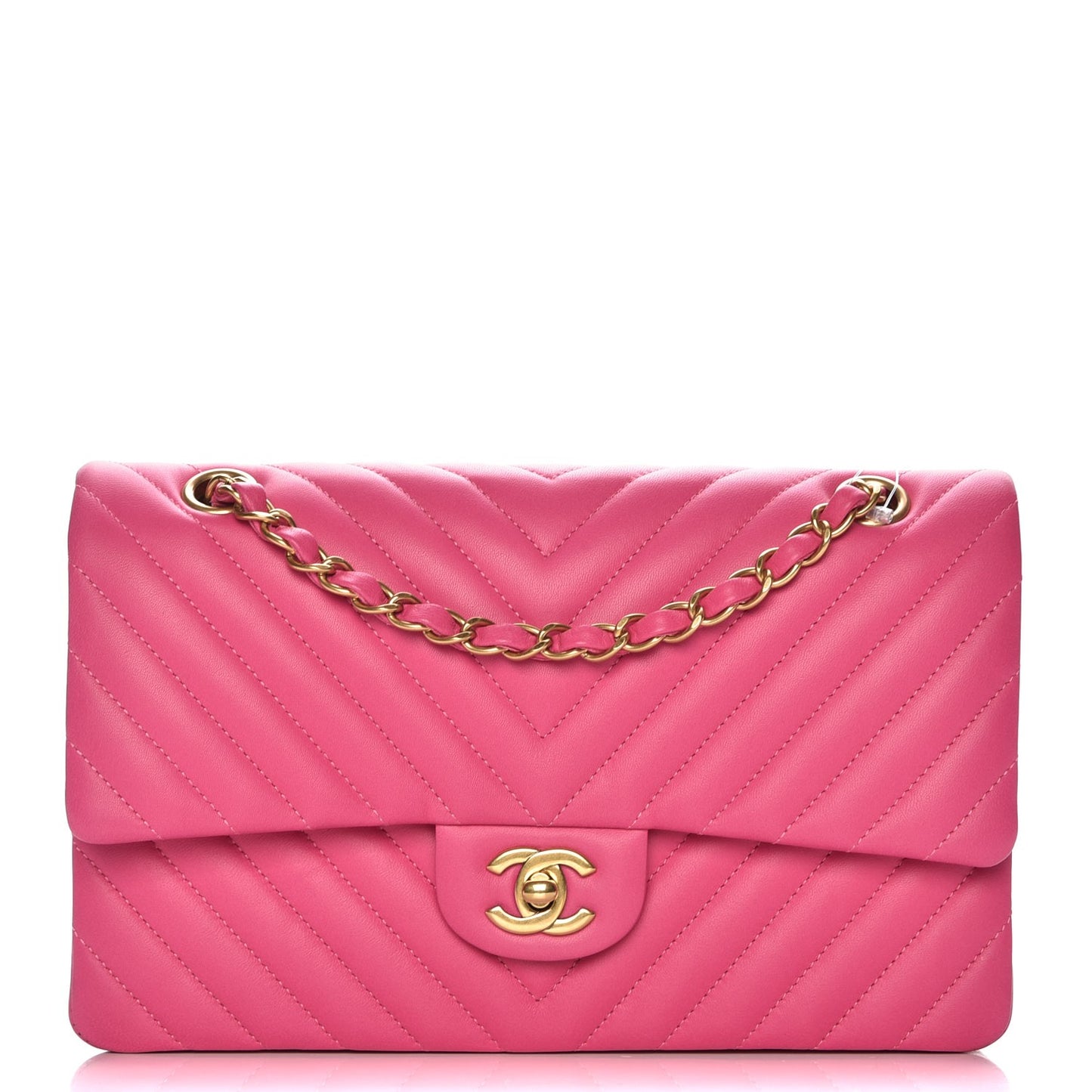 Lambskin Chevron Quilted Medium Double Flap Pink
