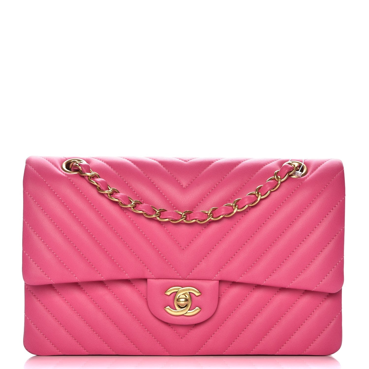Chanel Lambskin Chevron Quilted Medium Double Flap Pink 1 of 8