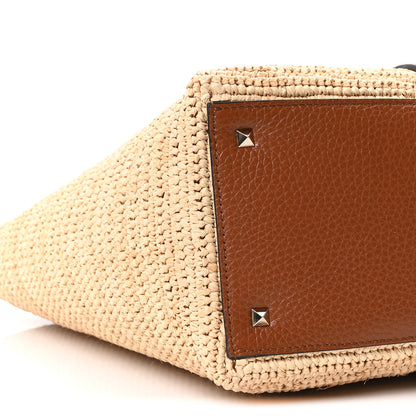 Valentino Garavani Raffia Calfskin Rockstud Shopping Tote Naturale Saddle Brown 9 of 10