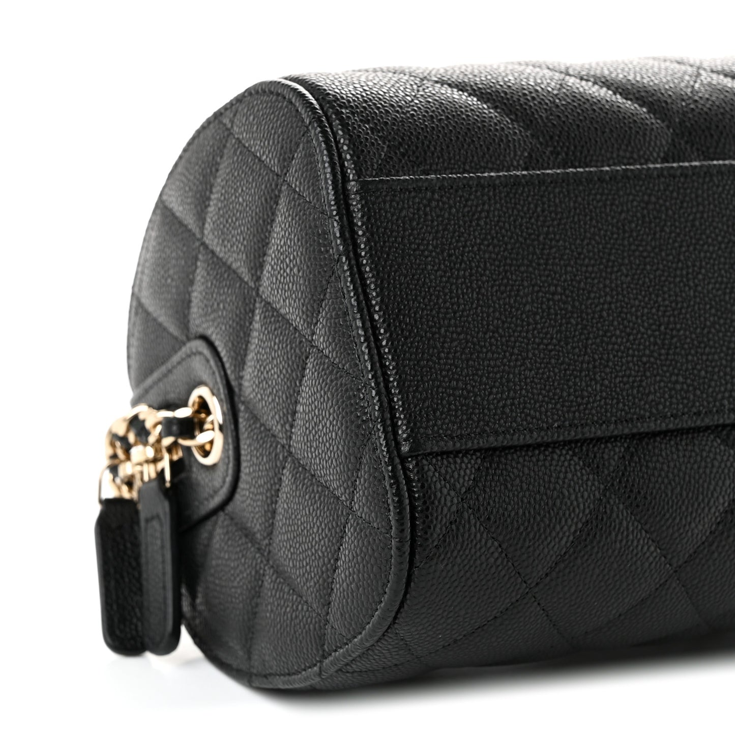 Caviar Quilted Barrel Clutch With Chain Black