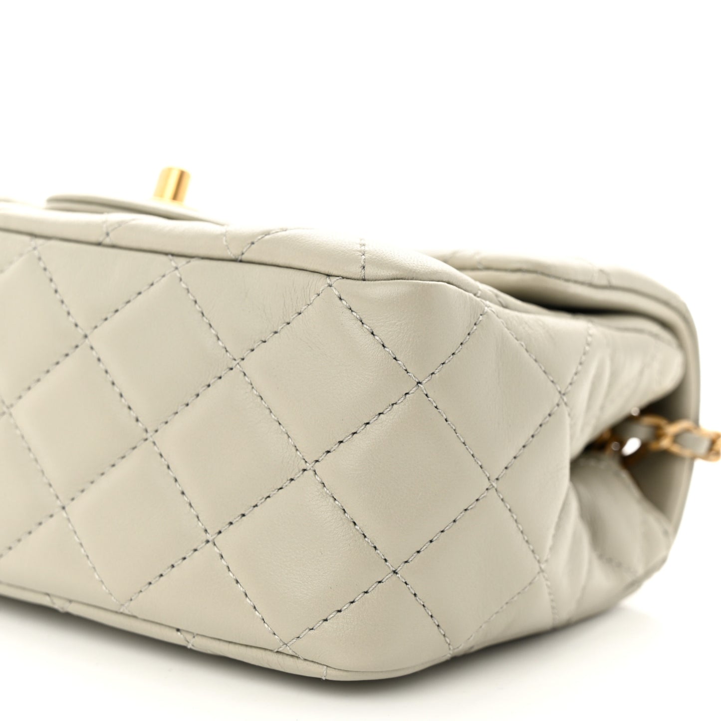 Lambskin Quilted Mini Pearl Crush Flap Light Grey