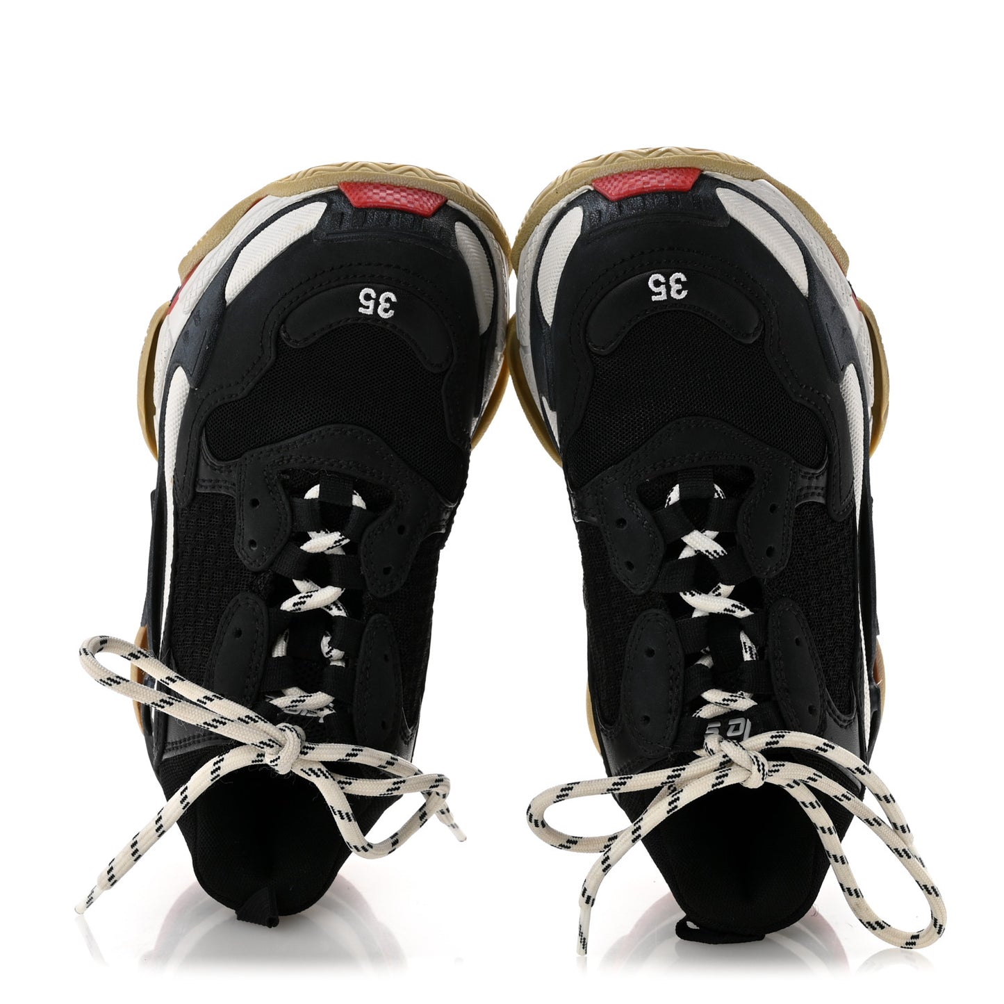 Fabric Mesh Washed Effect Womens Triple S Sneakers 35 Black Red