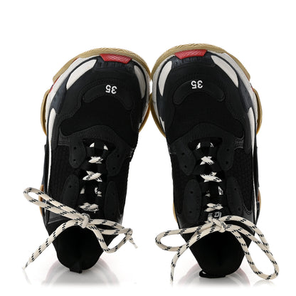 Balenciaga Fabric Mesh Washed Effect Womens Triple S Sneakers 35 Black Red 2 of 8