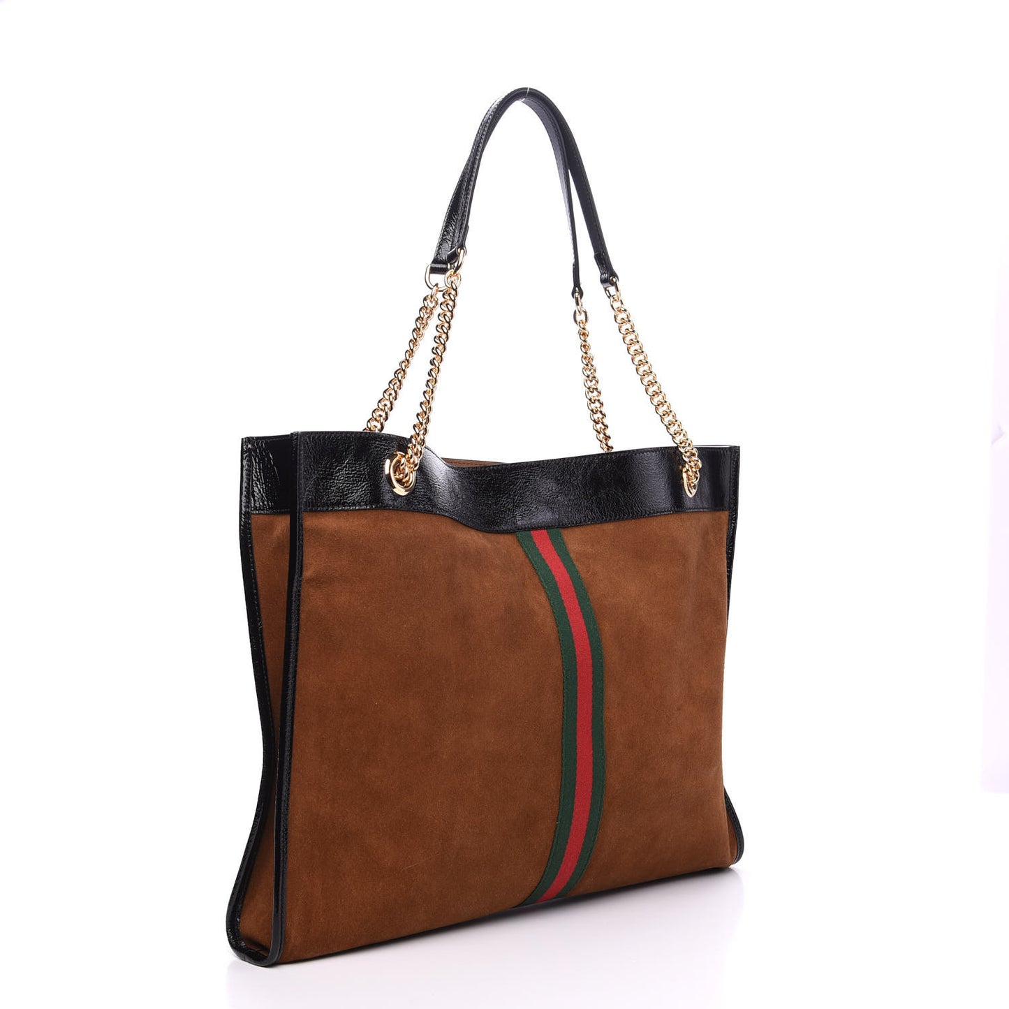 Suede Patent Large Rajah Chain Tote Nocciola Black