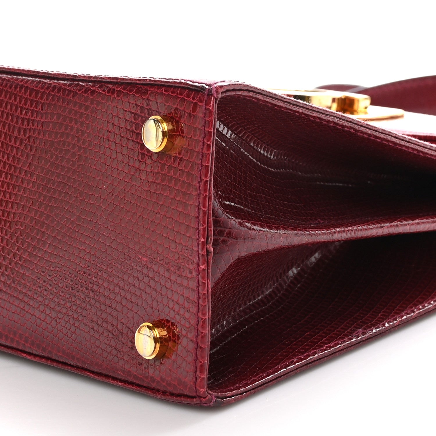 とも‼︎ 美品 Salvatore Ferragamo バーガンディ Salvatore Ferragamo Lizard Iconic Small Top Handle Bag Burgundy
