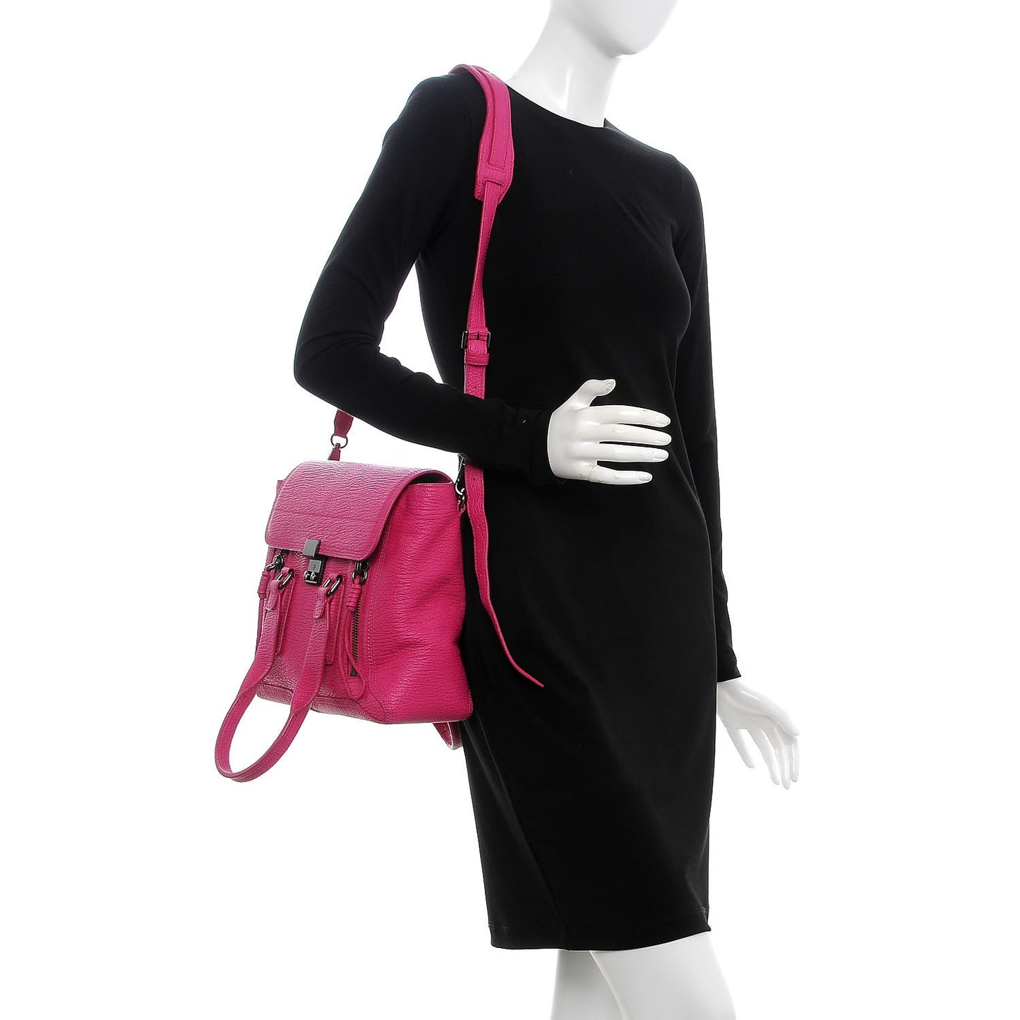 3.1 Textured Calfskin Medium Pashli Satchel Bright Fuchsia