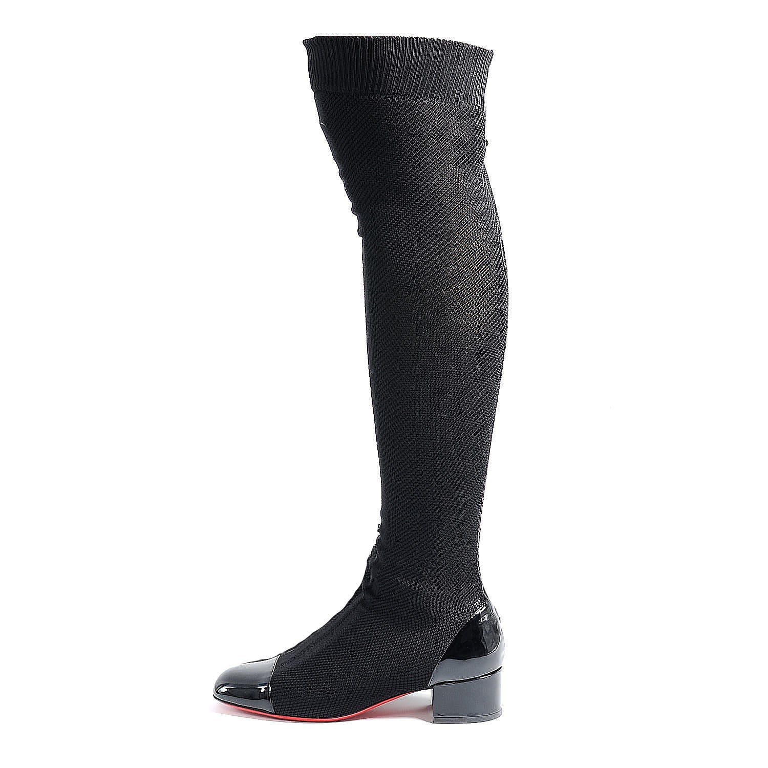 Christian Louboutin Maille Tricot Patent Trebiba 35 Sock Boots 37 Black 1 of 7