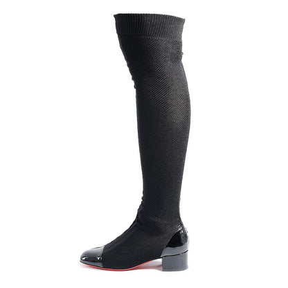 Christian Louboutin Maille Tricot Patent Trebiba 35 Sock Boots 37 Black 1 of 7
