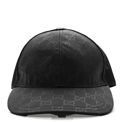 Gucci Nylon Light Mesh Dollar Calfskin GG Monogram Baseball Hat M Black 3 of 8