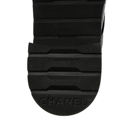 Chanel Shiny Goatskin Calfskin Quilted Lace Up Combat Boots 39.5 Black 8 of 9
