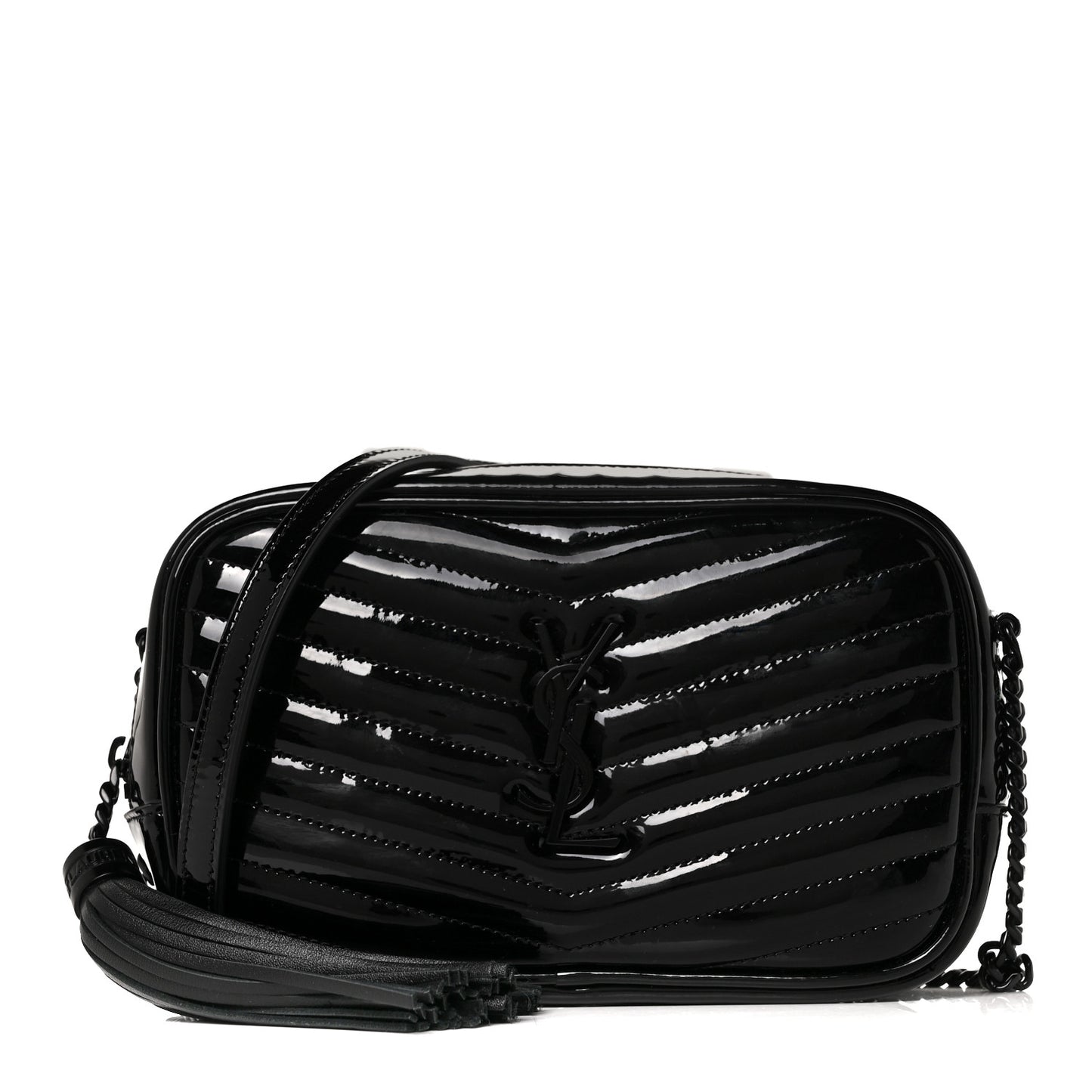 Patent Calfskin Matelasse Monogram Mini Lou Camera Bag Black