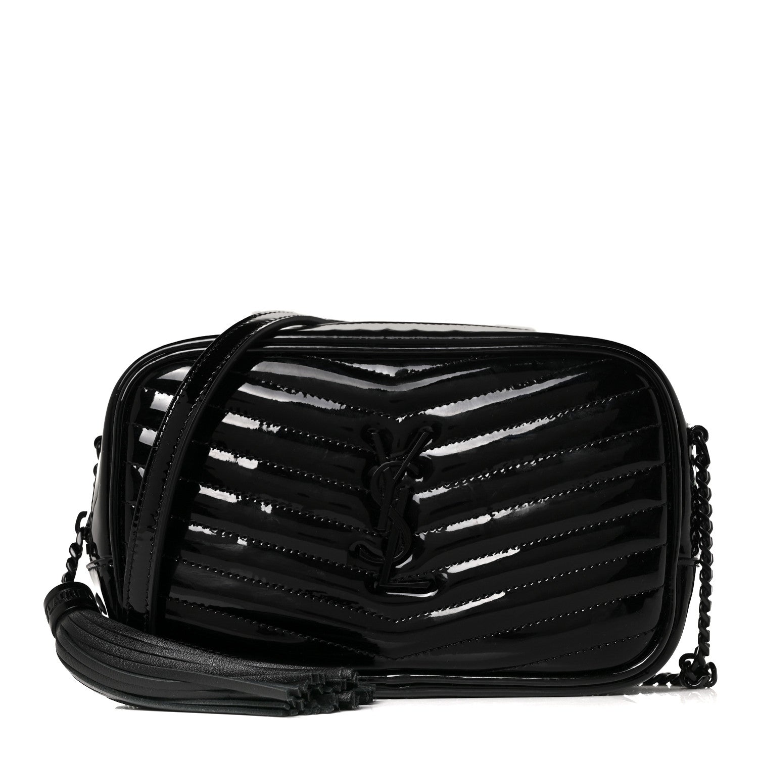 Saint Laurent Patent Calfskin Matelasse Monogram Mini Lou Camera Bag Black 1 of 8