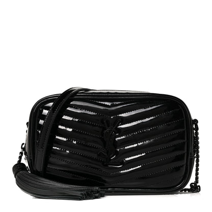 Saint Laurent Patent Calfskin Matelasse Monogram Mini Lou Camera Bag Black 1 of 8