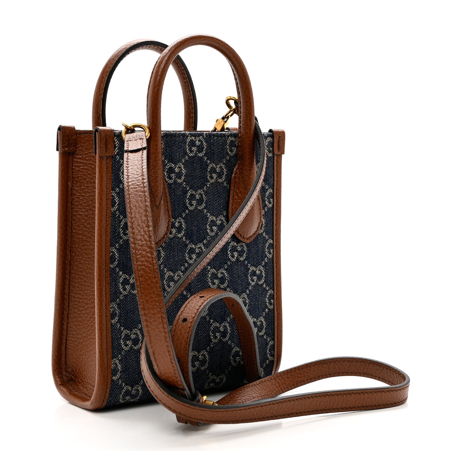 Gucci New Denim GG Monogram Dollar Calfskin Mini Retro Interlocking G Tote Bag Blue Tea Cuir Epilog 3 of 8