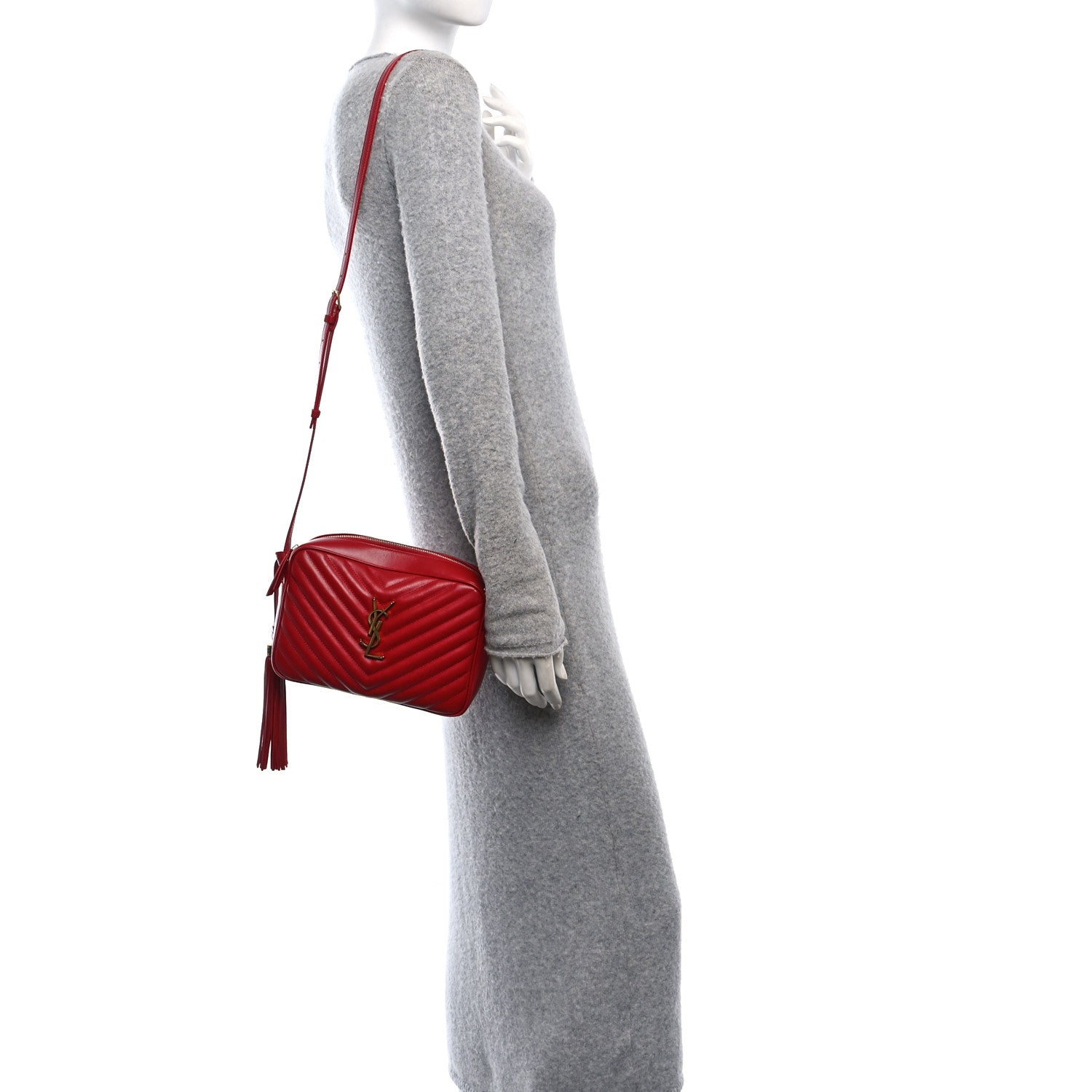 Saint Laurent Calfskin Matelasse Monogram Lou Camera Bag Eros Red 2 of 10