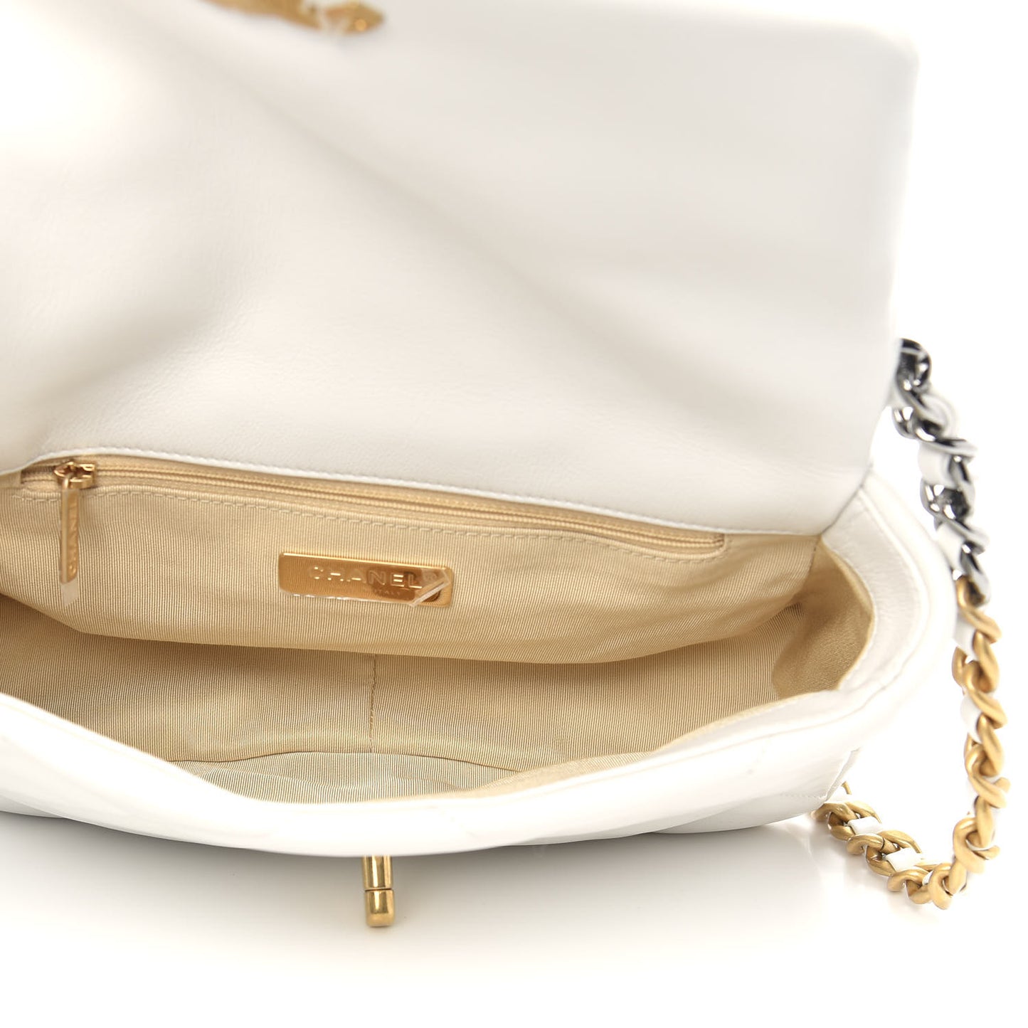 Goatskin Quilted Medium Chanel 19 Flap White