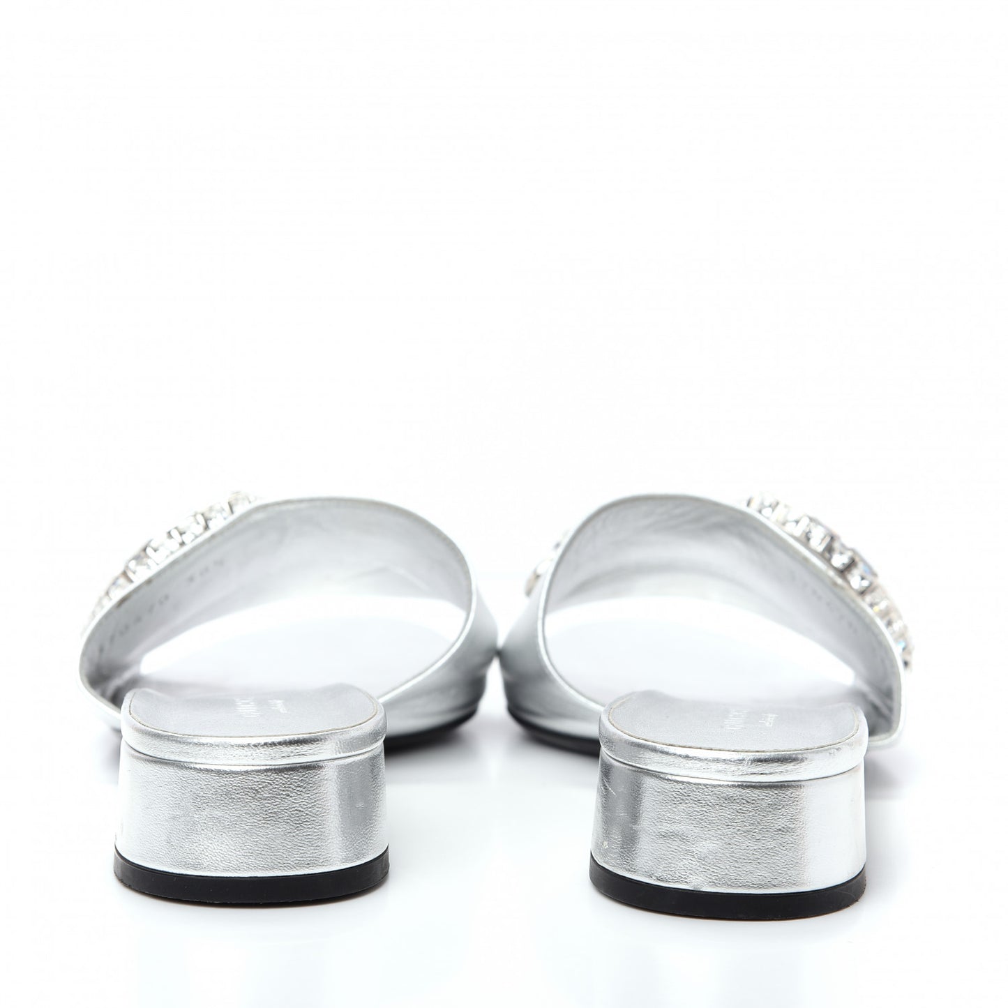 Metallic Nappa Crystal Maxine Horsebit Slide Sandals 38.5 Silver