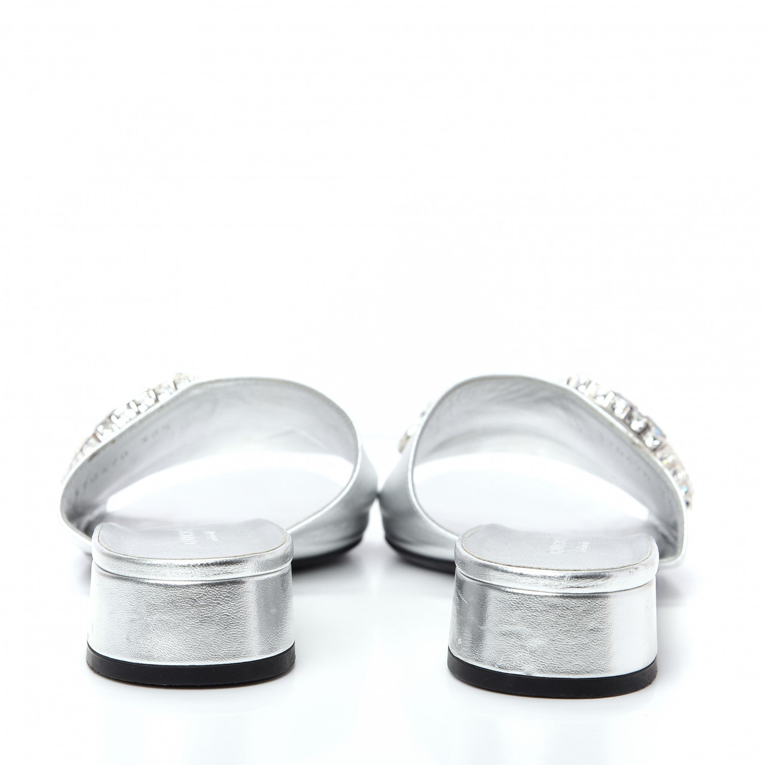 Gucci Metallic Nappa Crystal Maxine Horsebit Slide Sandals 38.5 Silver 7 of 10