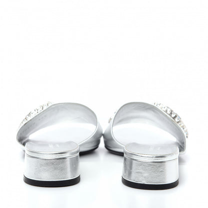 Gucci Metallic Nappa Crystal Maxine Horsebit Slide Sandals 38.5 Silver 7 of 10