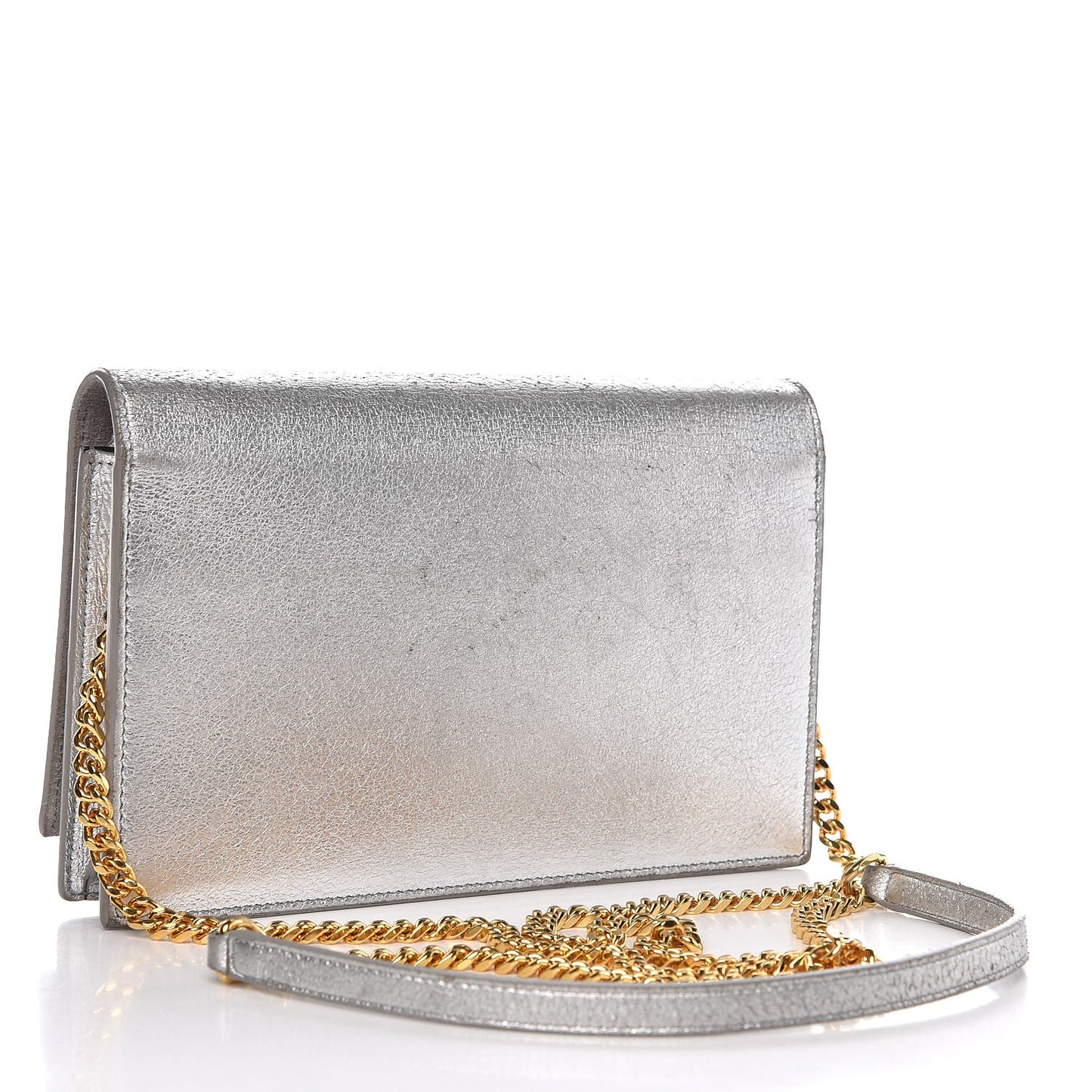 Metallic Calfskin Kate Monogram Tassel Chain Wallet Silver