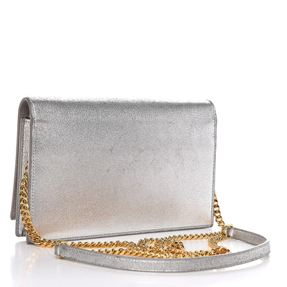Saint Laurent Metallic Calfskin Kate Monogram Tassel Chain Wallet Silver 3 of 11