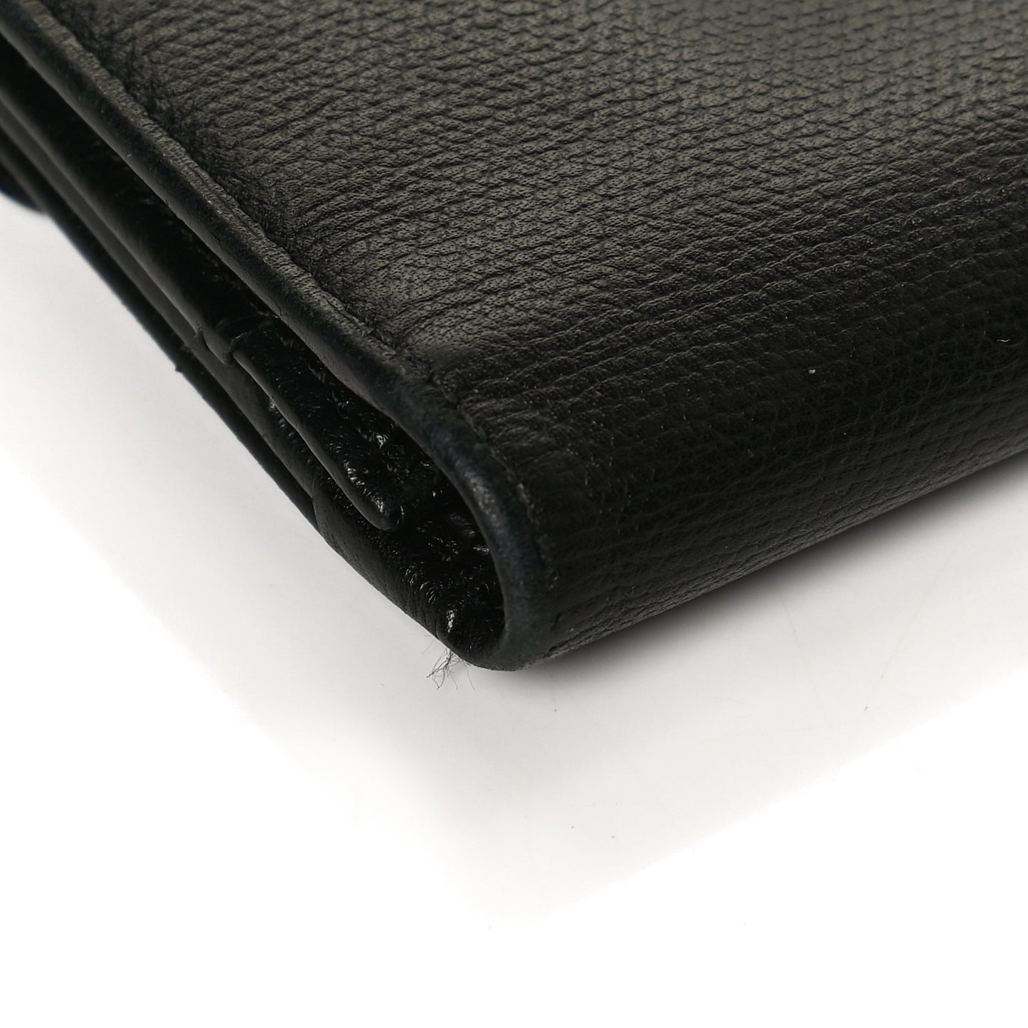 Grained Calfskin CC Button Long Wallet Black