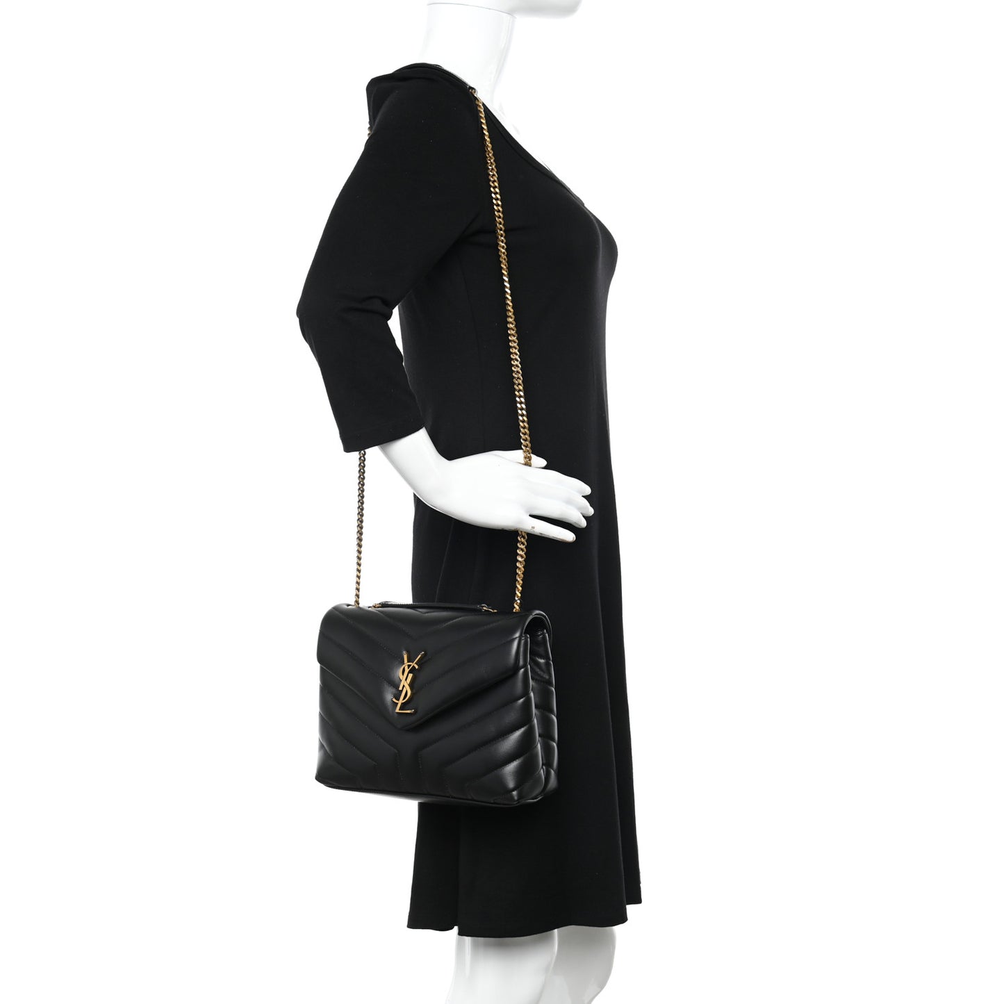 Calfskin Y Quilted Monogram Small Loulou Chain Satchel Black
