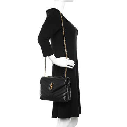 Saint Laurent Calfskin Y Quilted Monogram Small Loulou Chain Satchel Black 2 of 10