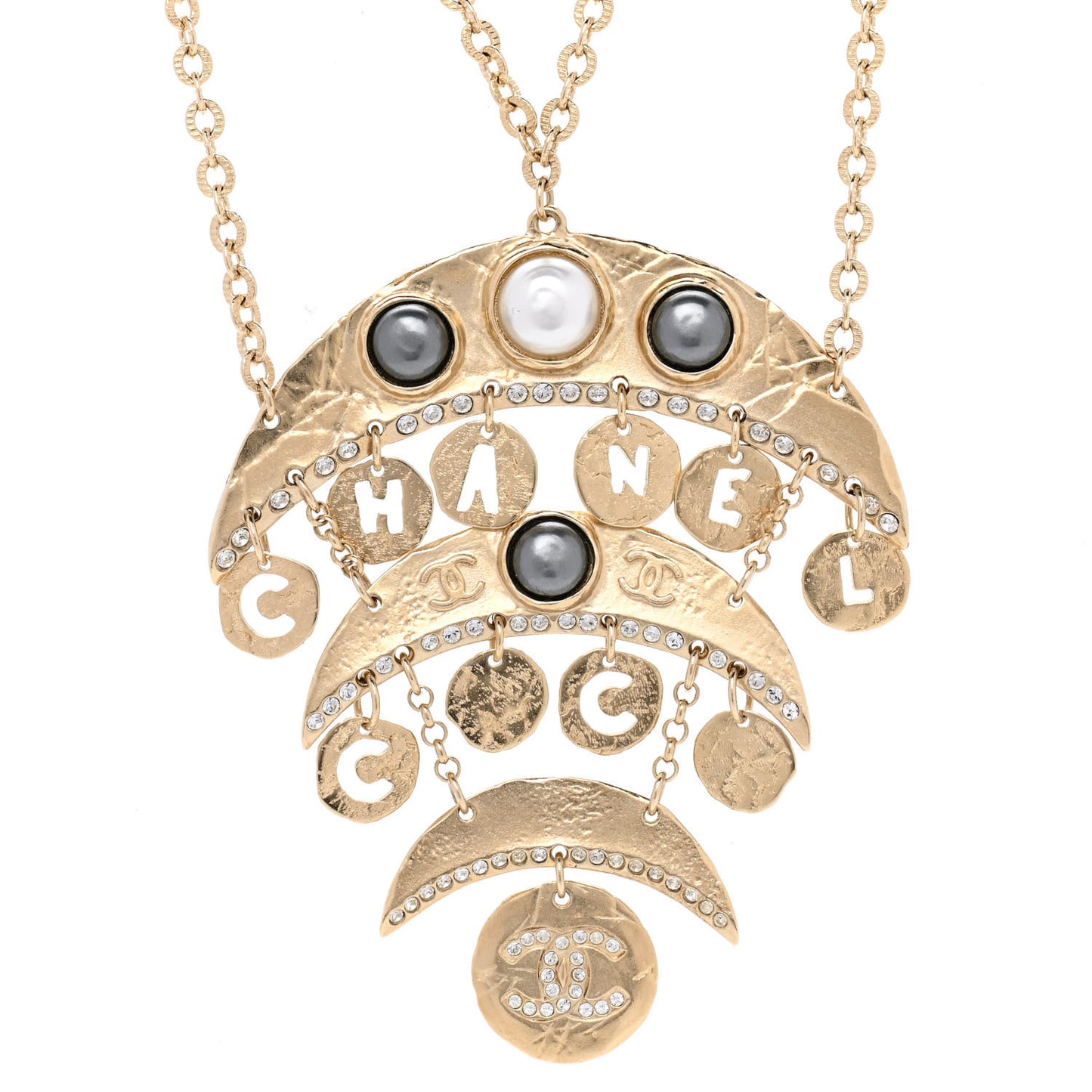 Crystal CC Pearl Drop Pendant Necklace