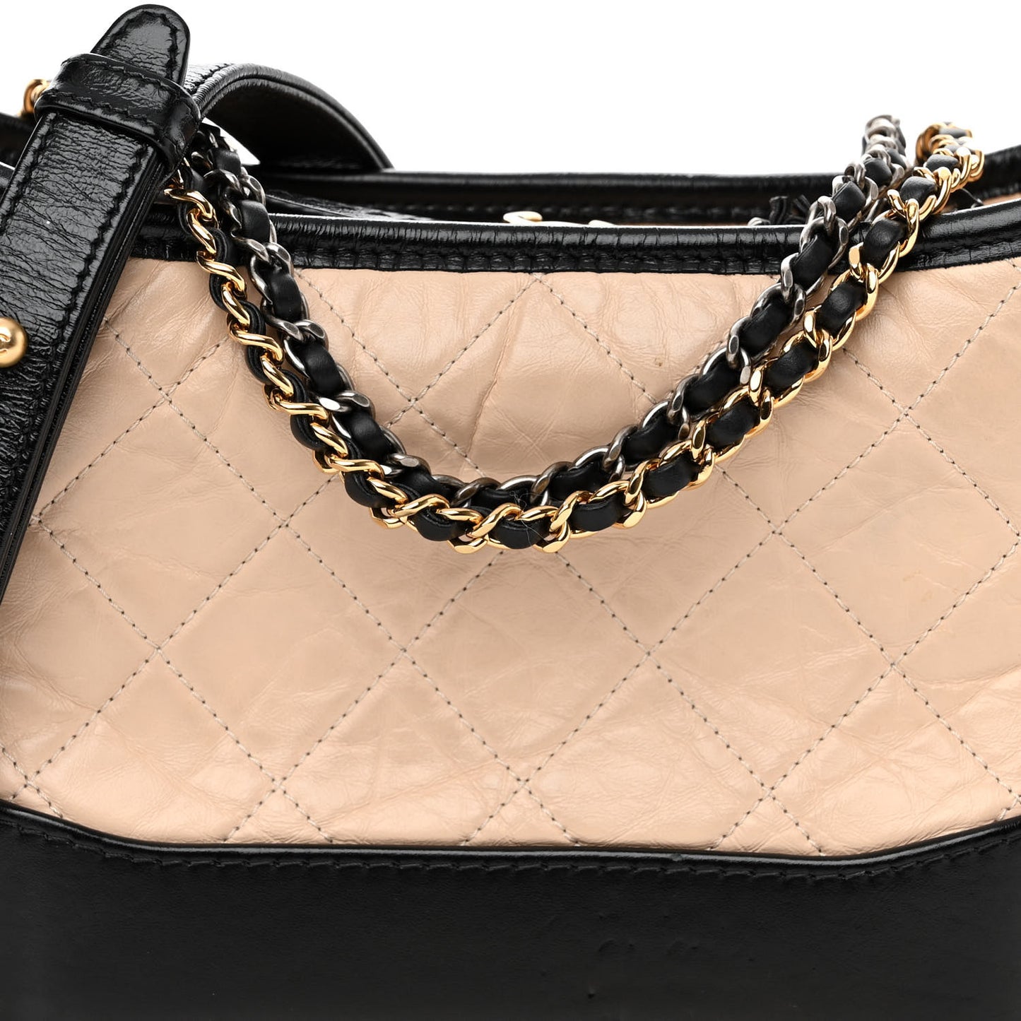 Aged Calfskin Quilted Small Gabrielle Hobo Beige Black