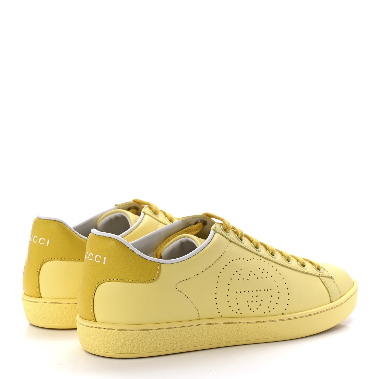 Gucci Calfskin Interlocking G Perforated Womens Ace Sneakers 36.5 Banana Straw Yellow 4 of 8
