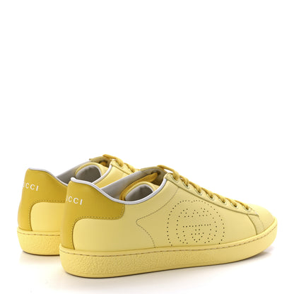 Gucci Calfskin Interlocking G Perforated Womens Ace Sneakers 36.5 Banana Straw Yellow 4 of 8