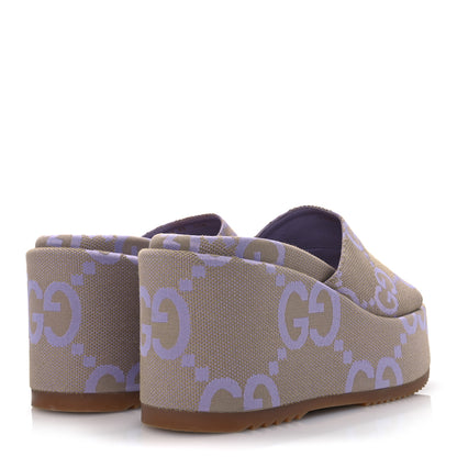 Gucci Monogram Jumbo GG Platform Slide Wedge Sandals 39 Beige Lapis 5 of 12