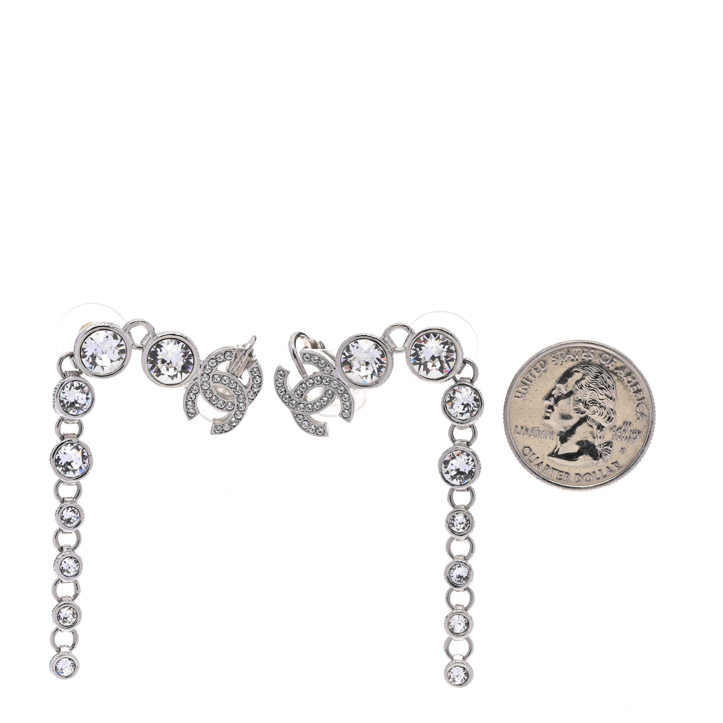 Crystal CC Long Drop Earrings Silver