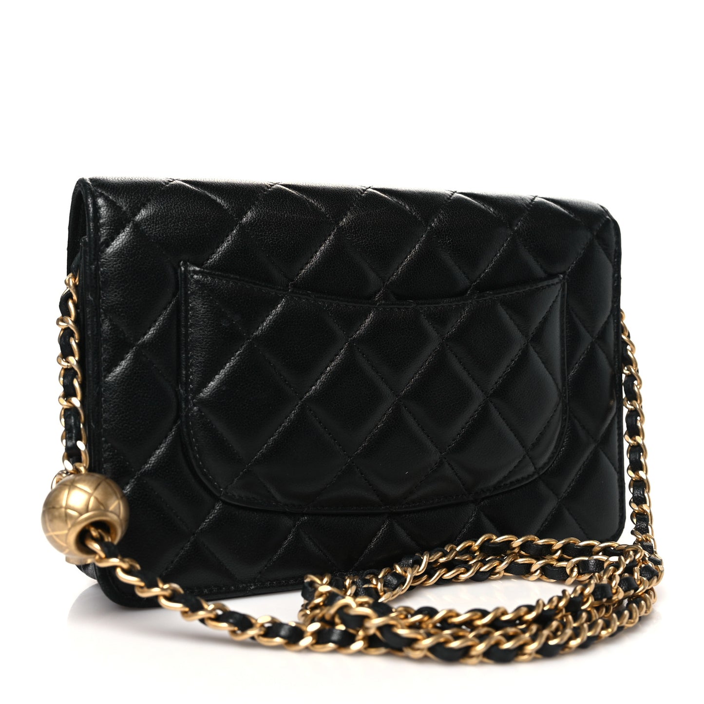 Lambskin Quilted CC Pearl Crush Wallet on Chain WOC Black