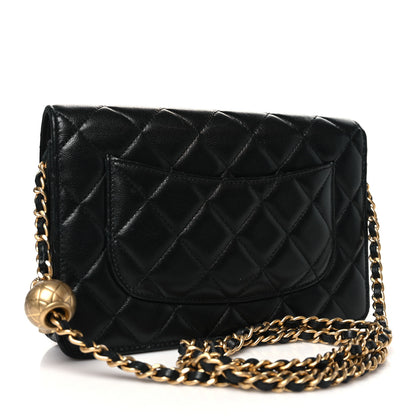 Chanel Lambskin Quilted CC Pearl Crush Wallet on Chain WOC Black 3 of 12