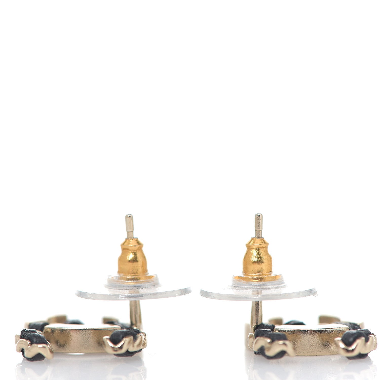 Chanel Crystal Baguette Lambskin Chain CC Vintage Allure Stud Earrings Black Gold 3 of 3