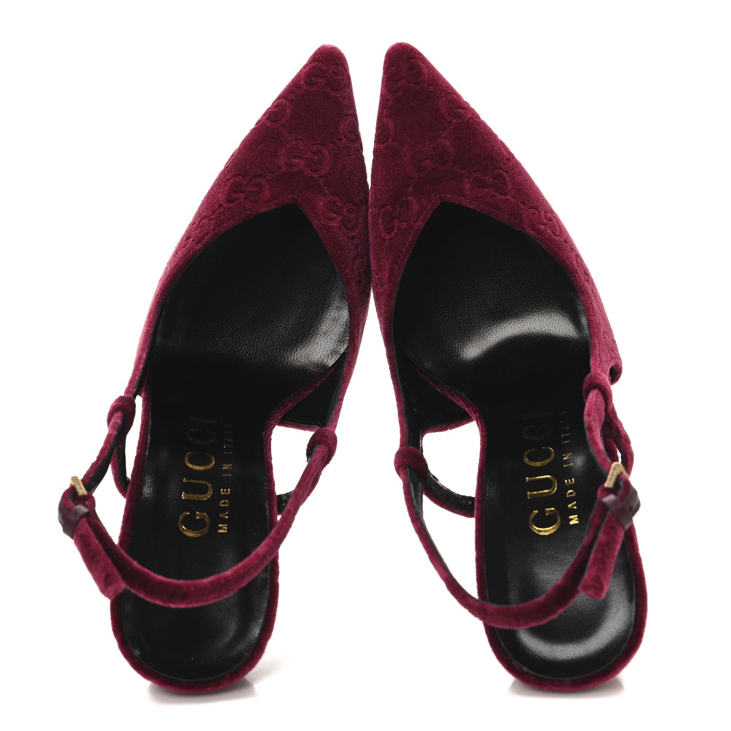 Gucci Velvet GG Monogram Slingback 115mm Pumps 36 Red Grape 2 of 10
