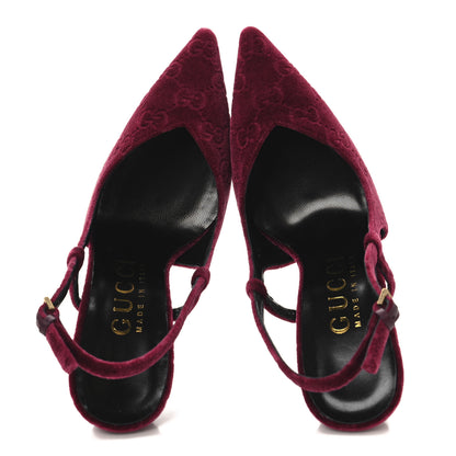 Gucci Velvet GG Monogram Slingback 115mm Pumps 36 Red Grape 2 of 10