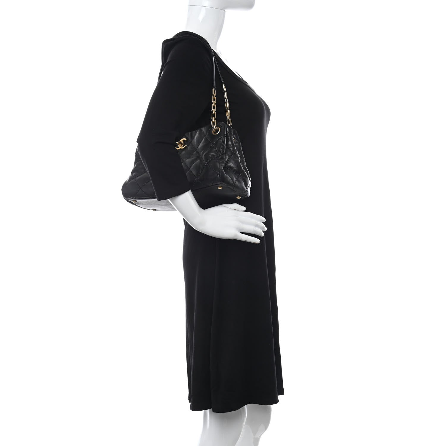 Chanel Calfskin Stitched Small Retro Chain Tote Black 2 of 9