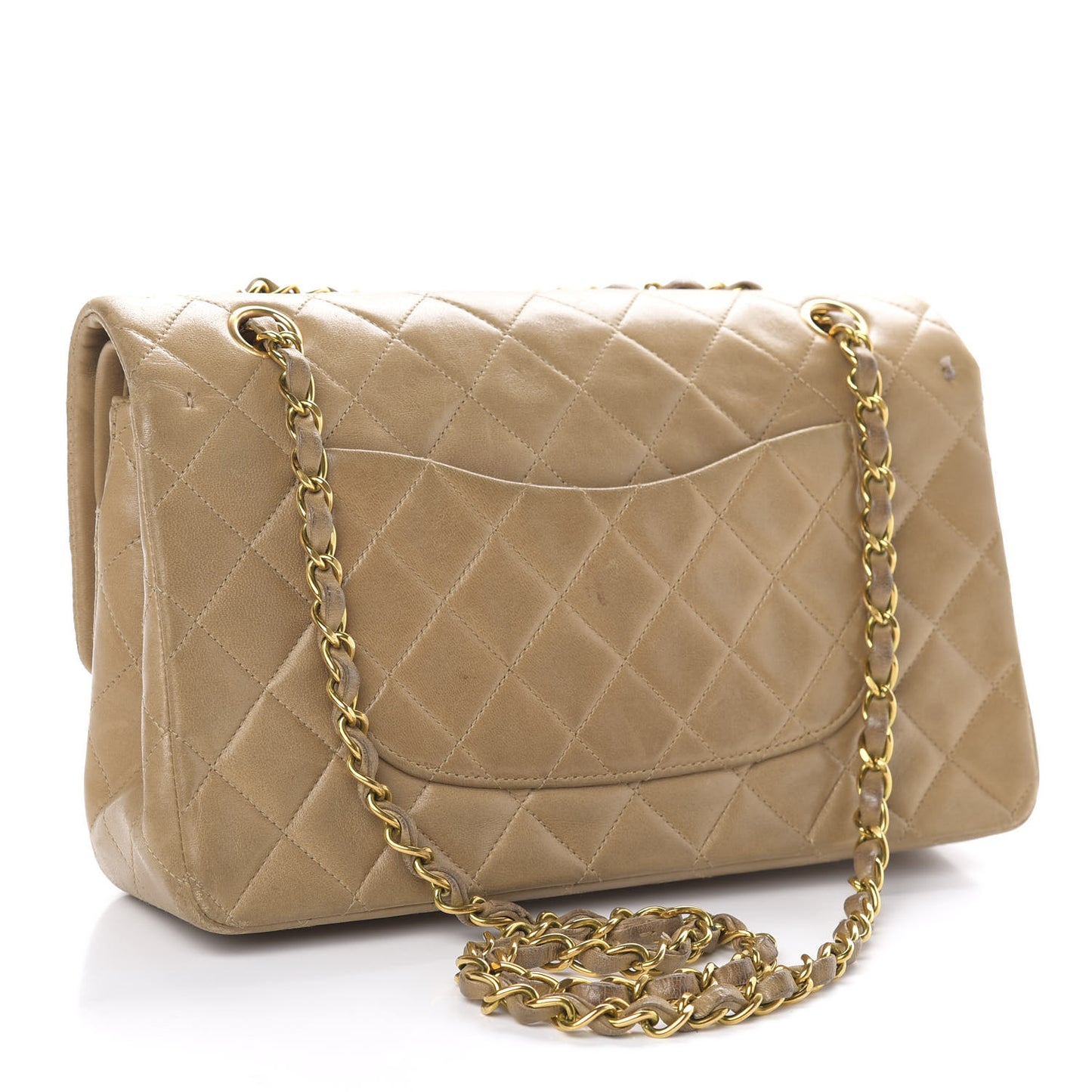 Lambskin Quilted Medium Double Flap Beige