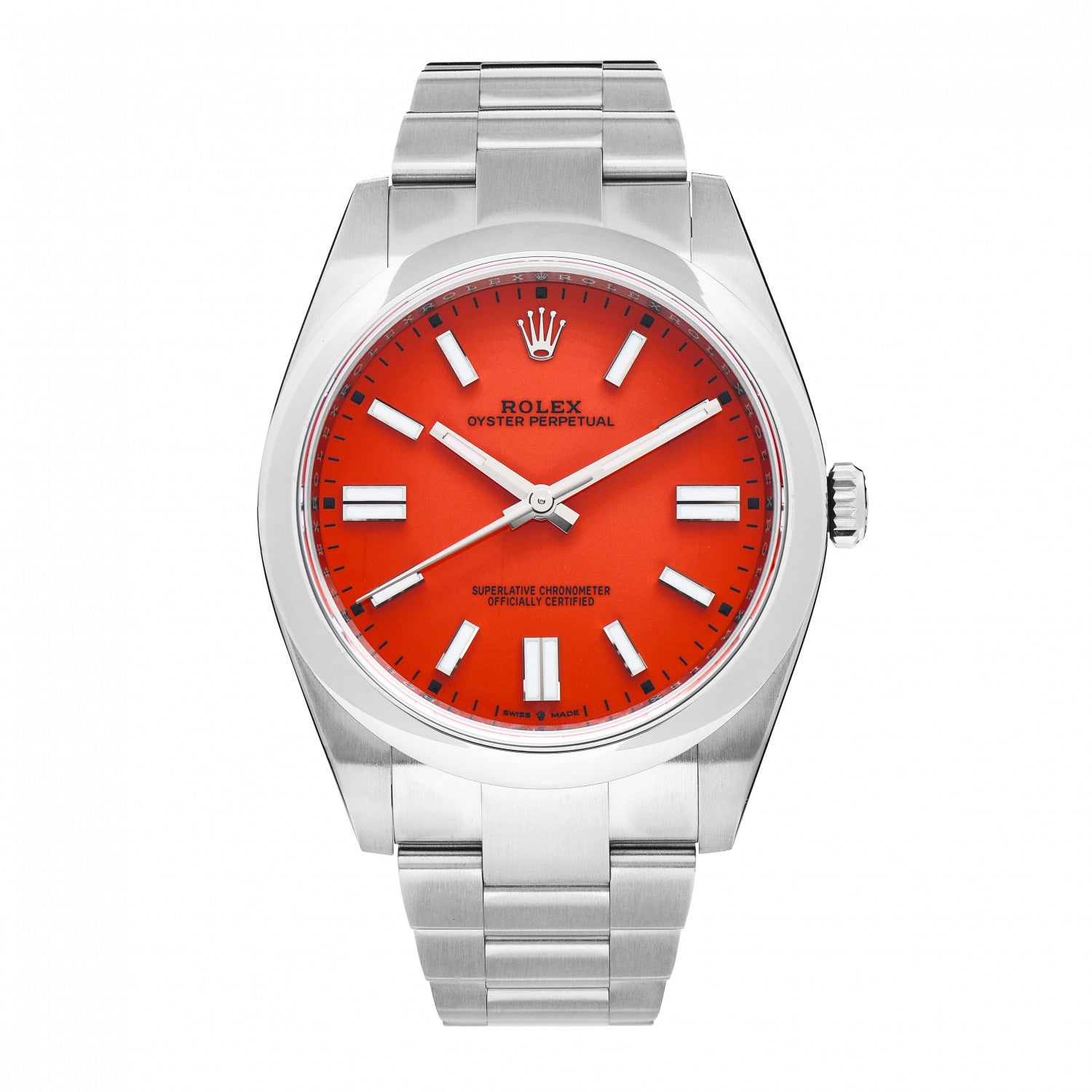 Rolex Stainless Steel 41mm Oyster Perpetual Watch Coral Red 124300 1 of 5