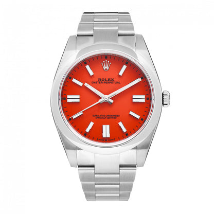 Rolex Stainless Steel 41mm Oyster Perpetual Watch Coral Red 124300 1 of 5