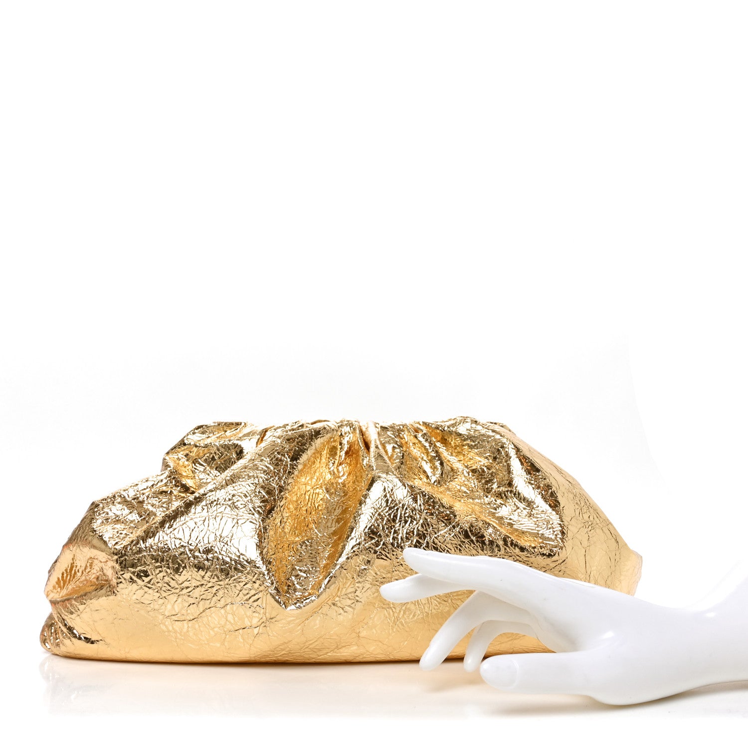 Bottega Veneta Metallic Crushed Calfskin The Pouch Oversized Clutch Gold 2 of 11