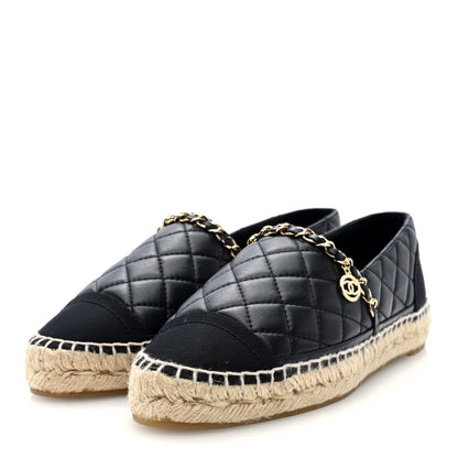 Chanel Lambskin Grosgrain Quilted CC Chain Espadrilles 36 Black 2 of 9