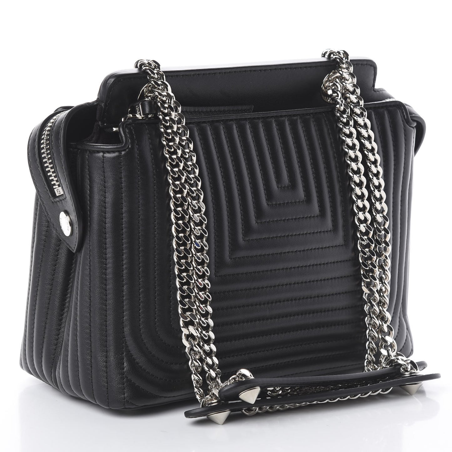 Shiny Nappa Trapuntata Chain Small DotCom Click Chain Satchel Black
