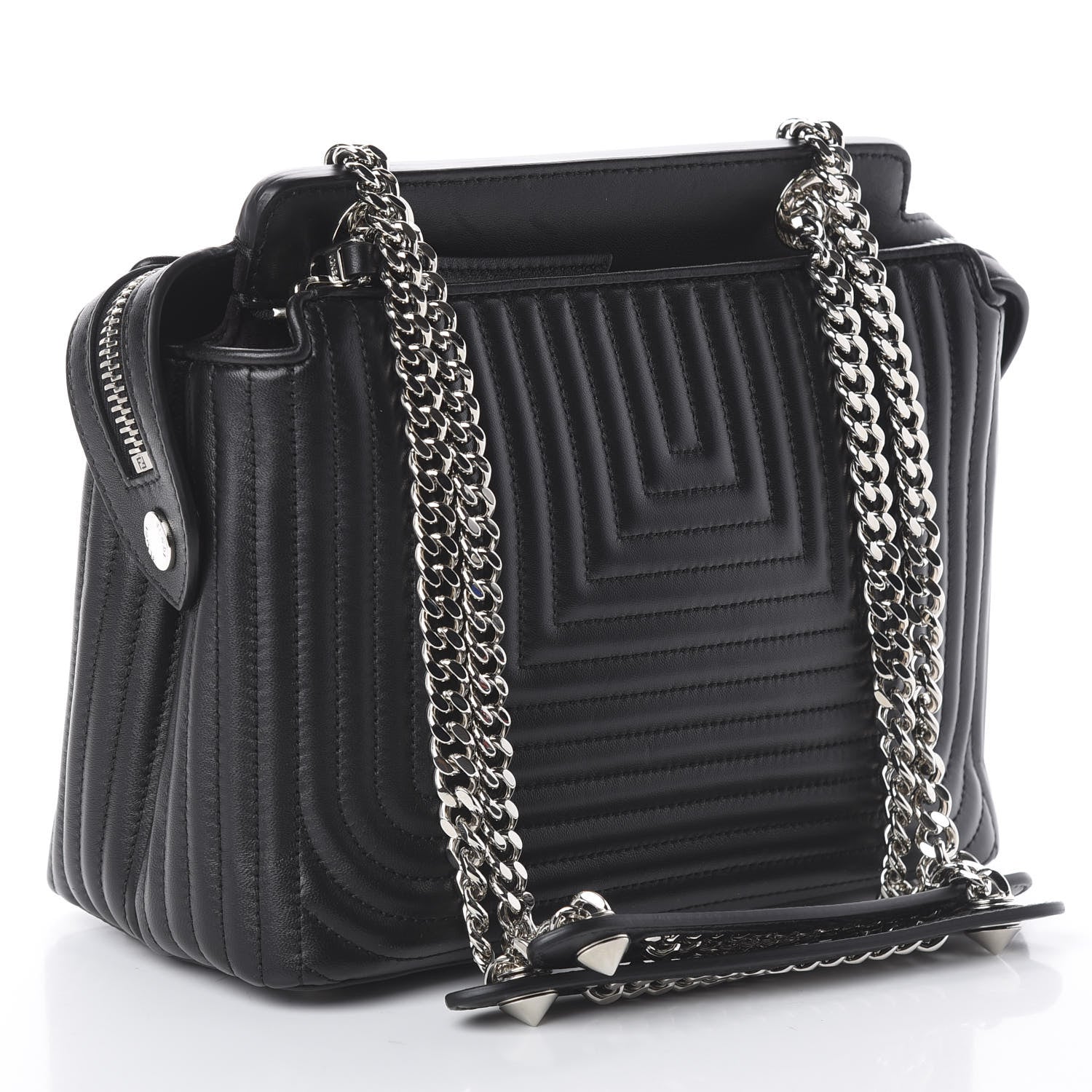 Fendi Shiny Nappa Trapuntata Chain Small DotCom Click Chain Satchel Black 2 of 9