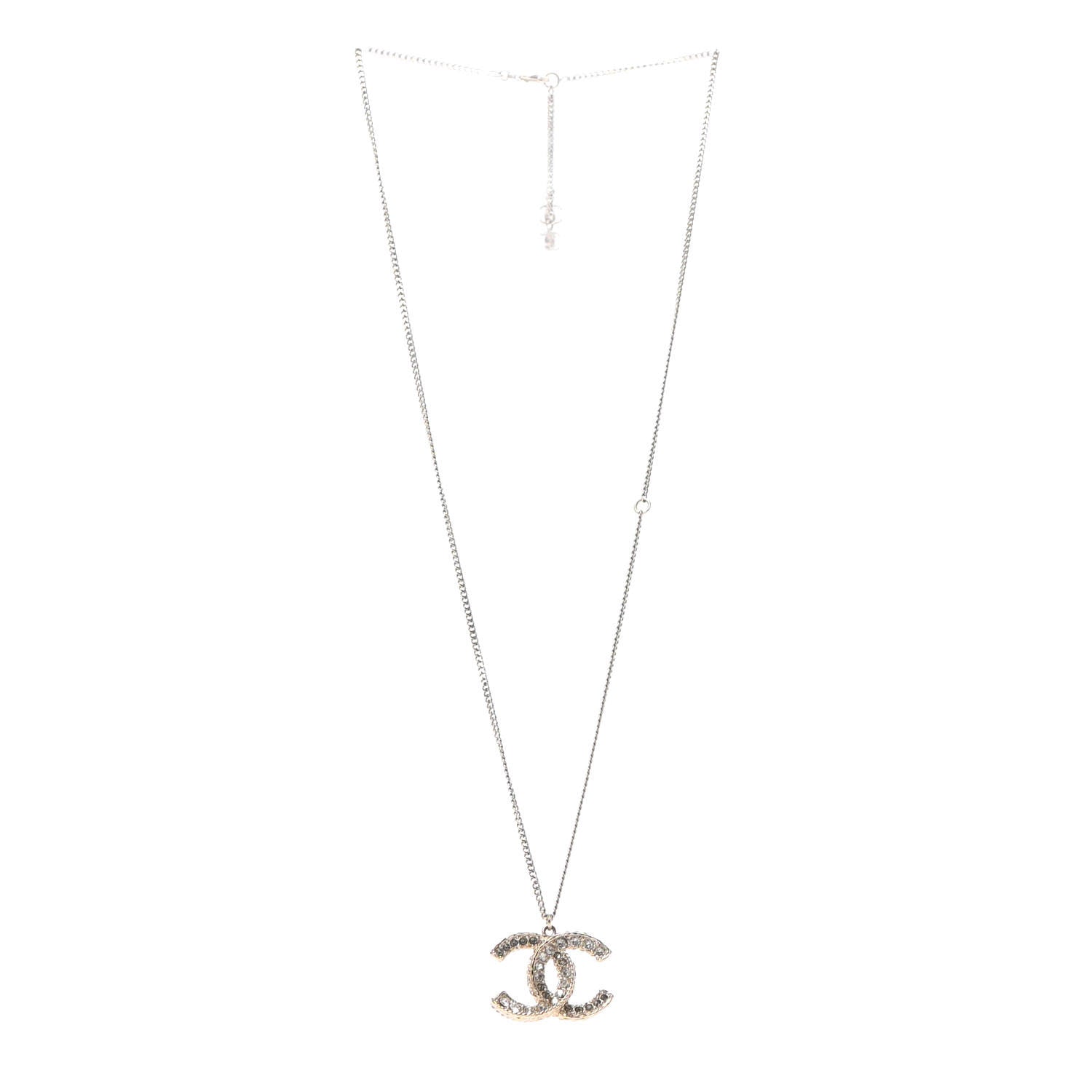 Chanel Crystal CC Pendant Necklace Gold 2 of 4